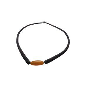 Vintage Heishi Bead Necklace Amber Cabochon Sterling Silver Accents